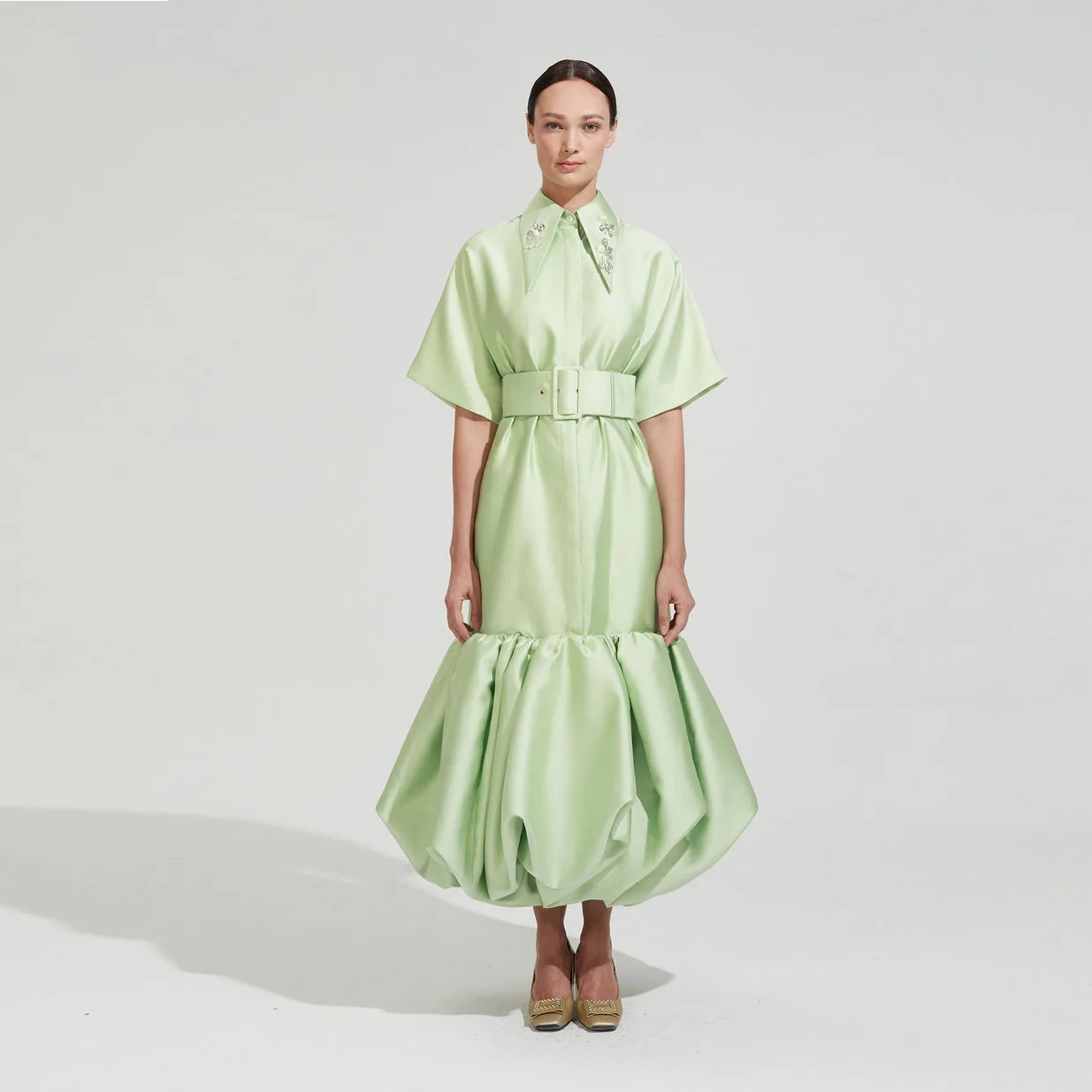 

Unique Light Mint Green Mermaid Satin Women Skirts Ankle Length Modest Skirts With Pleated Bottom No Sash