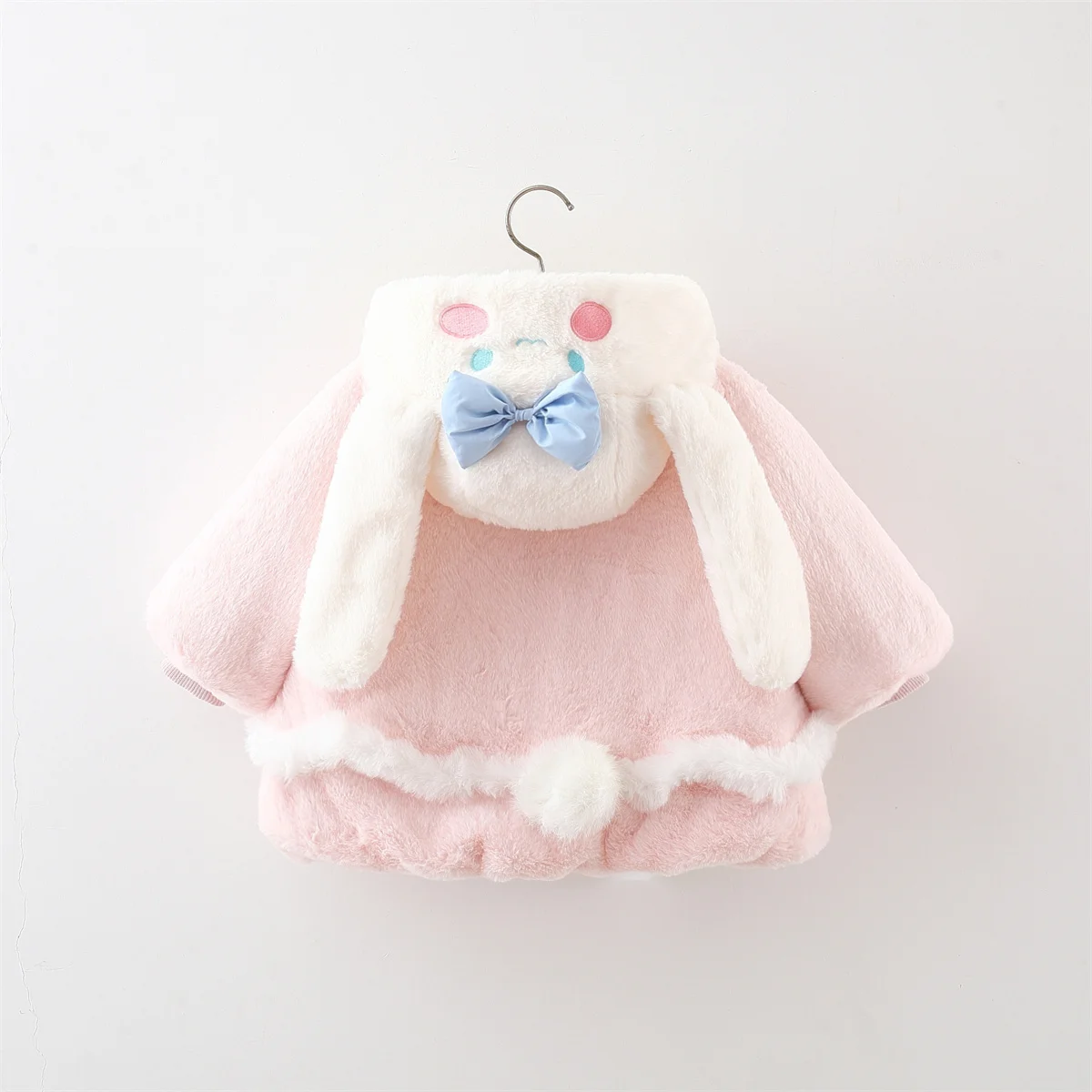 Girls Winter Two Bow Long Ear Woolen Sweater Coat Embroidered Bow