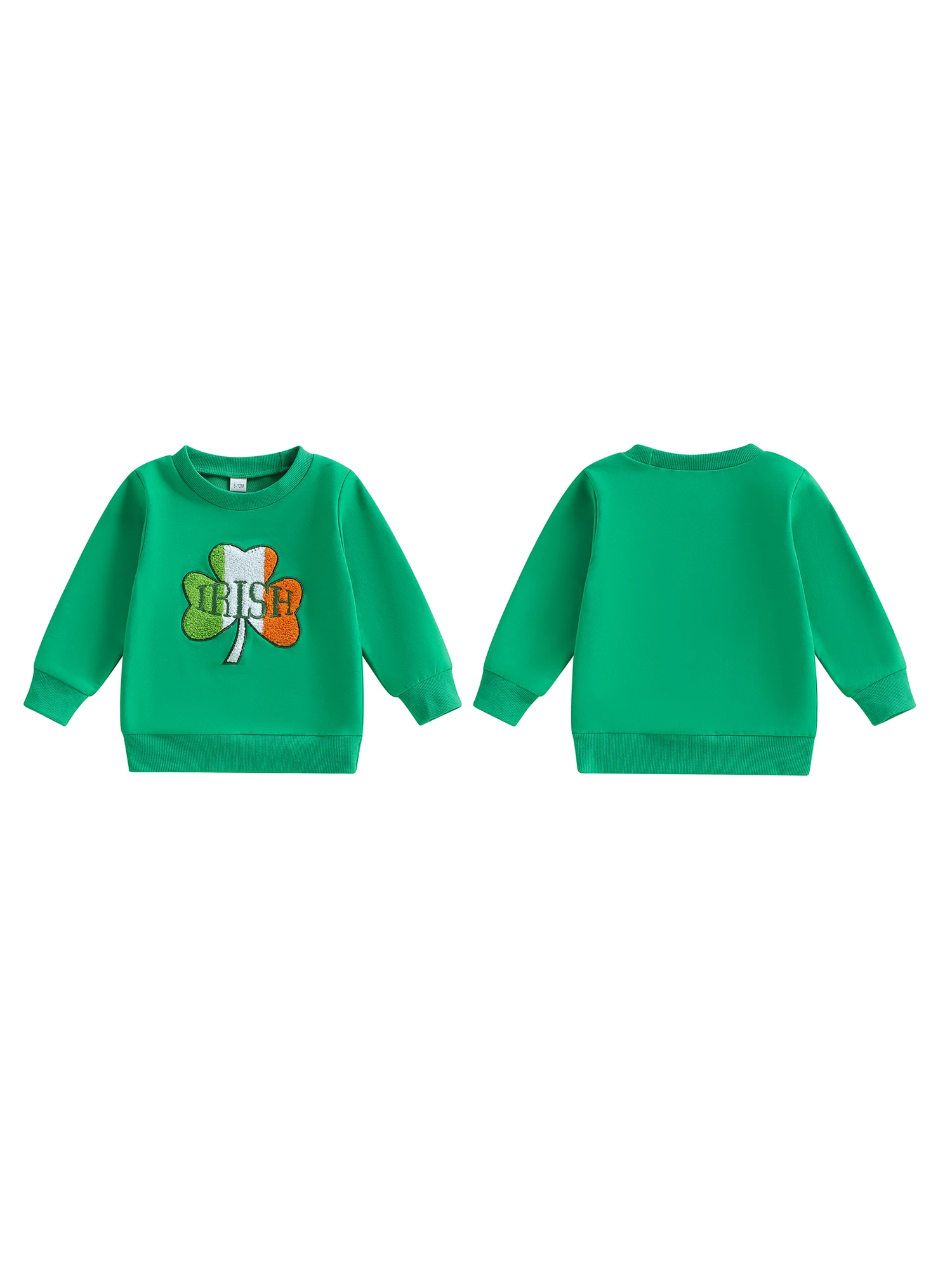 Girls St Patrick s Day Shamrock Hoodies Long Sleeve Crew Neck Embroidered Pullover with Four Leaf Clover Design