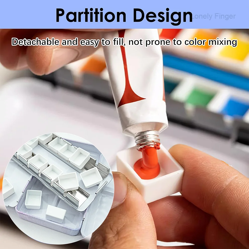 여행용 아티스트 빈 수채화 틴 박스 팔레트 페인트 케이스, 14개의 하프 팬이 포함된 작은 다채로운 틴, 여행, 스케치에 이상적