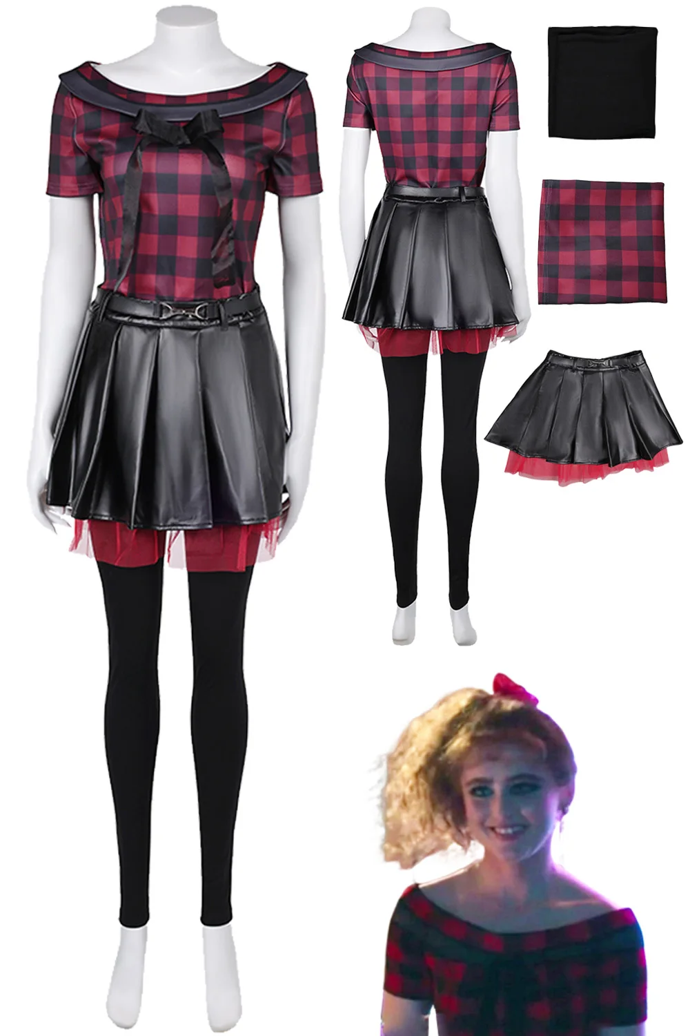 

Misty Cosplay Fantasy Women Costume Movie Lisa Frankenstein Roleplay Plaid Tops Skirts Pants Outfits Female Halloween Party Suit