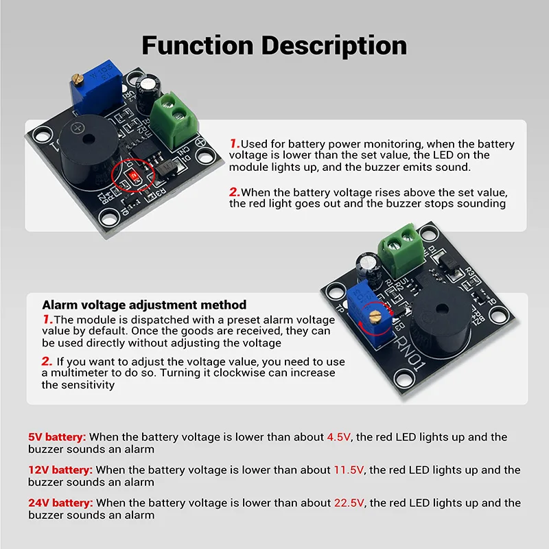 Heltec HXYP-RN01 5V 12V 24V Low Voltage Alarm Module - Anti-Overcharge Buzzer So