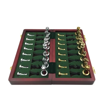 Metal Glossy Golden And Silver Chess Pieces Solid Wooden Folding Chess Board High Grade Professional Chess Games Set Gift