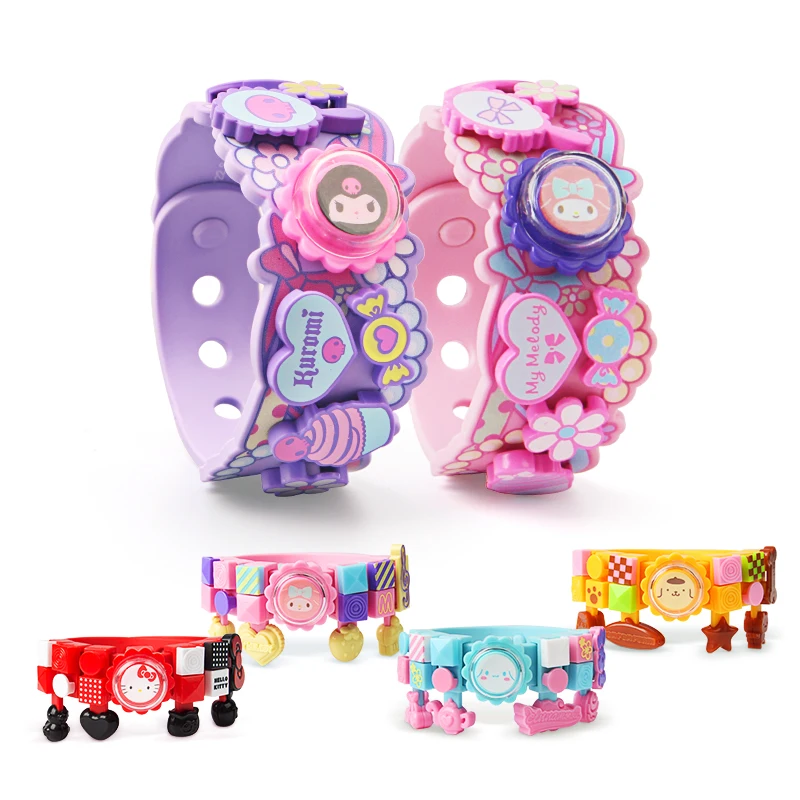 

Sanrios Hellokittys Cinnamoroll Kawaii Anime Around Children's Building Blocks Bracelet Cute Cartoon Assembled Creative Jewelry