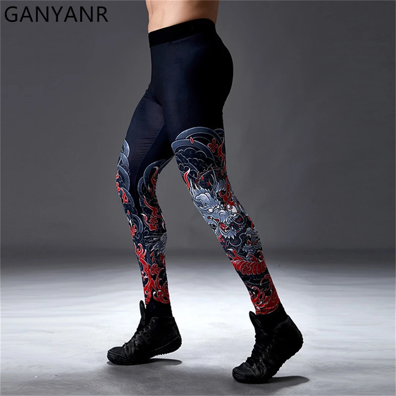 GANYANR Running Tights Men Sportswear Leggings Compression Pants Gym Fitness Basketball Trousers Football Cool Training Workout