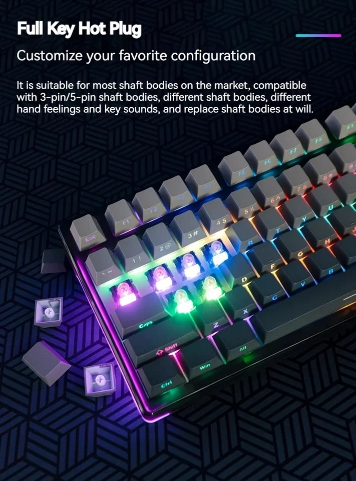 ワイヤレスメカニカルキーボードAULA-F98 Pro V2,Bluetooth, USB, PBT