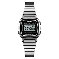 Luxury Women's Waterproof Digital Chrono Calendar Watch with Small Dial (Steel Silver)