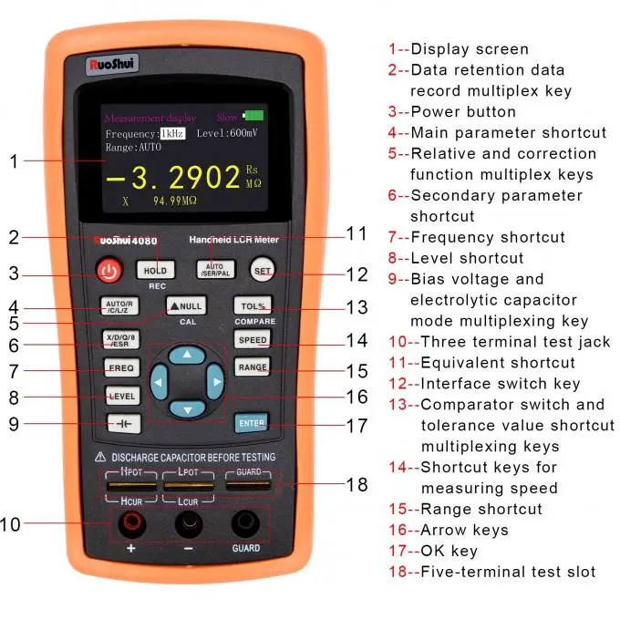 4080 Autoranging Mini USB 0.3/0.6Vrms Adjustable Handheld LCR Meter