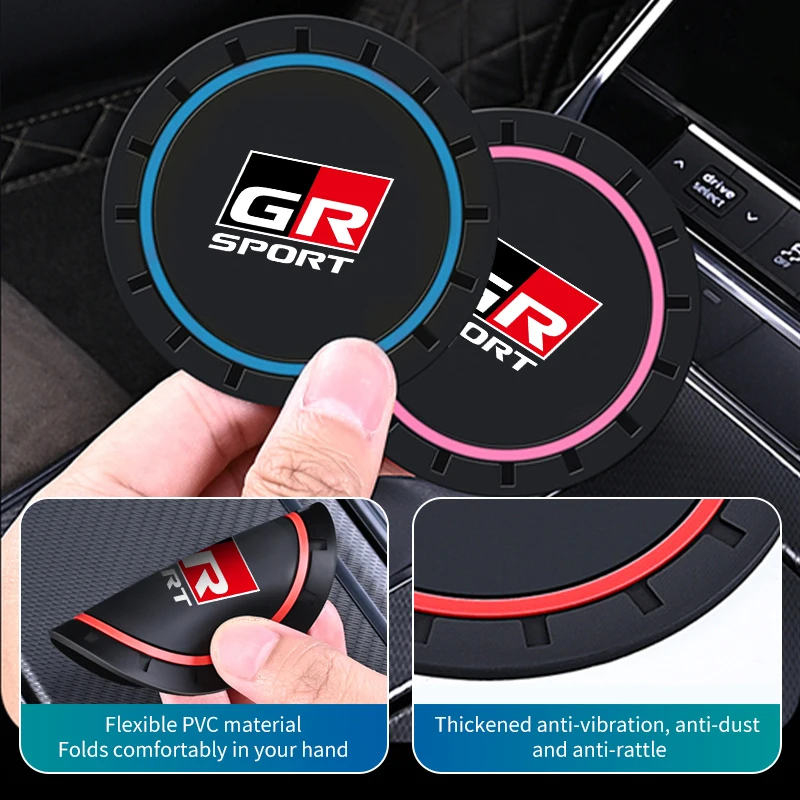 Cup Holder Inserts 2pcs Car Water Cup Anti-Slip Silicone Coaster For Toyota GR Sport Gazoo Racing Yaris 86 Corolla Hilux Supra