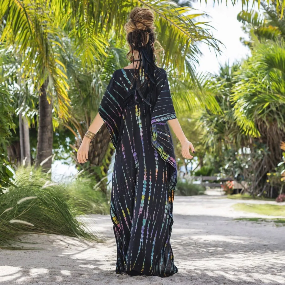 Fashion Casual Striped Print Long Dresses Women Bohemian V-neck Bat Sleeve Loose Slit Beach Dress Summer New Beachwear Vestidos 37 Fashion Casual Striped Print Long Dresses Women Bohemian V-neck Bat Sleeve Loose Slit Beach Dress Summer New Beachwear Vestidos