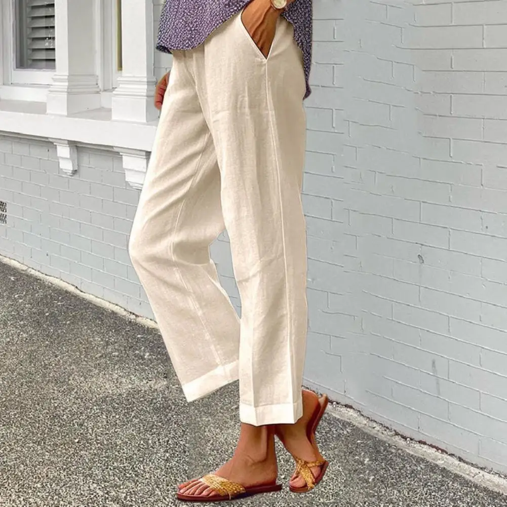 

Slimming Cotton Linen Pants Stylish Women's Elastic Waist Wide Leg Pants Comfortable Breathable Versatile Trousers with for A