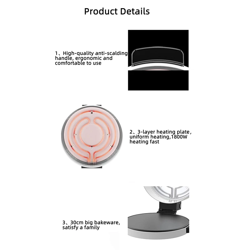 1800W Arabic Pizza Maker Bread Making Machine Toaster Steak Machine Electric Household Pizza Baking Pan Arabic