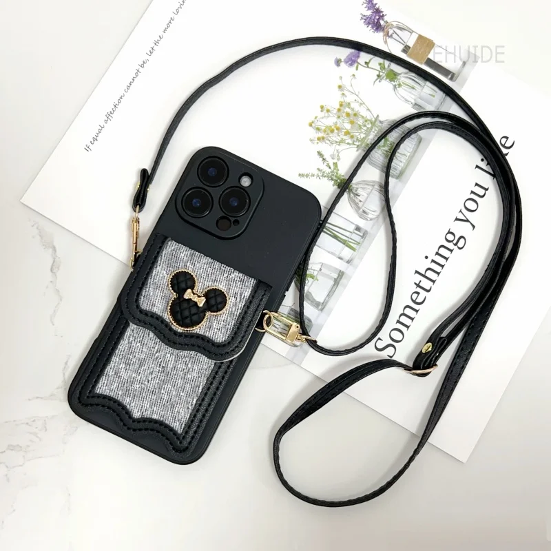 Adorable Crossbody Leather Wallet Case with Lanyard Strap and Cartoon Design