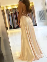 Elegant Women Maxi Beach Satin Dress Sexy Leg Slit Lace up Evening Prom Gown Adjustable Straps Bridesmaid Dresses - Image 5