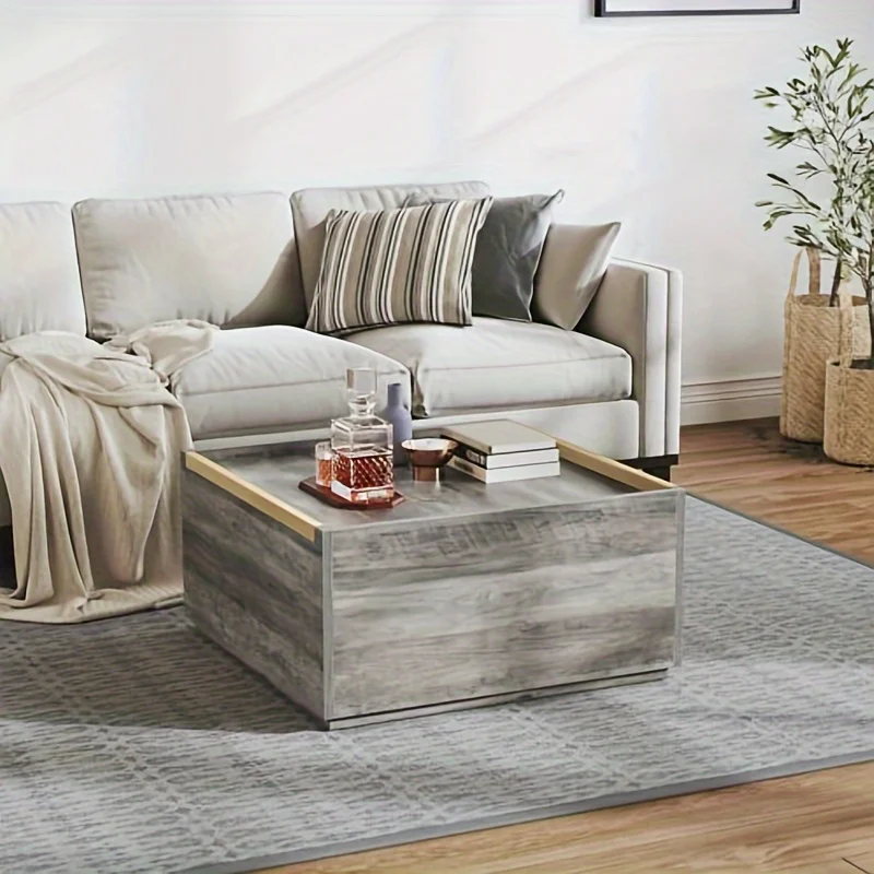 Farmhouse Square Coffee Table with Storage, Coffee Tables for Living Room with Large Hidden Storage,