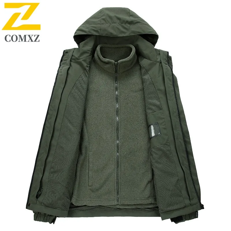 COMXZ Simple Men Jacket Hooded Outdoor Exploration Multi-Purpose Coat Leisure Ski Thick Warm Winter New Men Windbreaker
