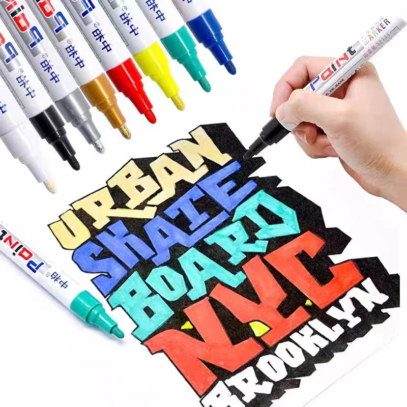 Oil Paint Pen Marker Permanent For Writting On Fabrics Glass Wood Tire Purple/Pink/Blue/Coffee/Gold/Silver