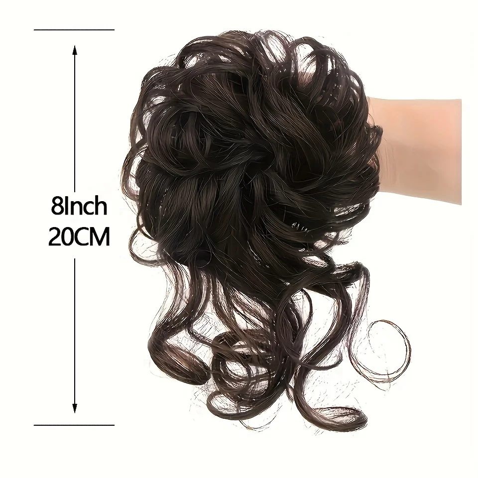 Chignon Elastico Riccio con Riflessi Biondi, Posticci Capelli Sintetici per Donne - immagine 6