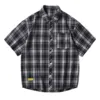 Men'S Short Sleeved Japanese Vintage Plaid Printed Shirt Summer Vacation Beach Check Shirt Button Down Half Sleeved Shirt 1