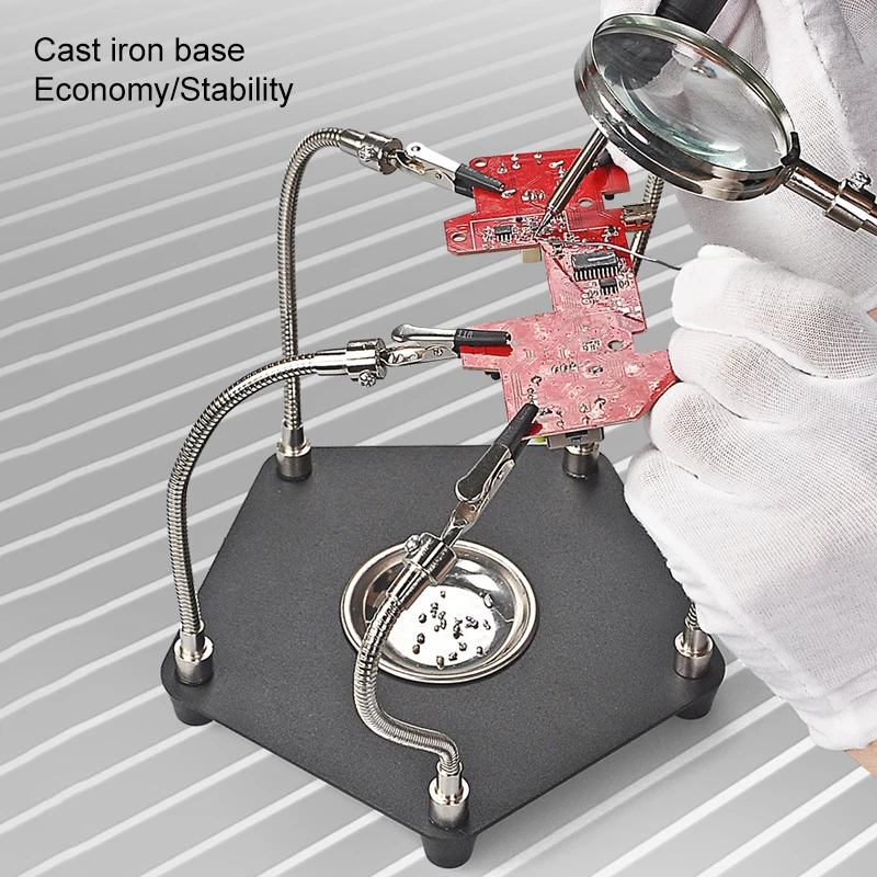 Versatile Soldering Clamp Station with Magnifying Glass & Flexible Clips