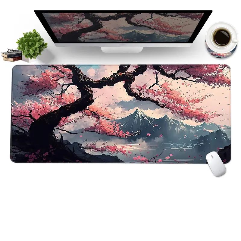 Mouse Pad,Pink Cherry Blossom Tree,Large Gaming Mouse Pad,Extended Big Mouse Pad with Non-Slip Base and Stitched Edge,80X30CM