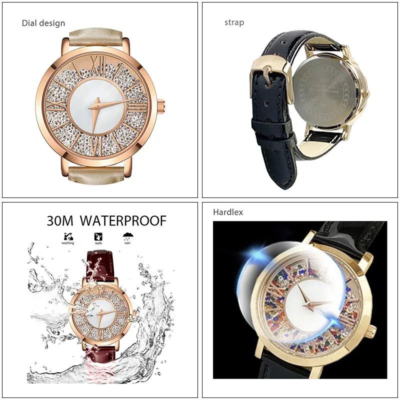 Original Women Watches Red Leather Sparkling Dia Luxury Golden Female Quartz Hand Clock Steel Waterproof Brand Lady Wristwatch