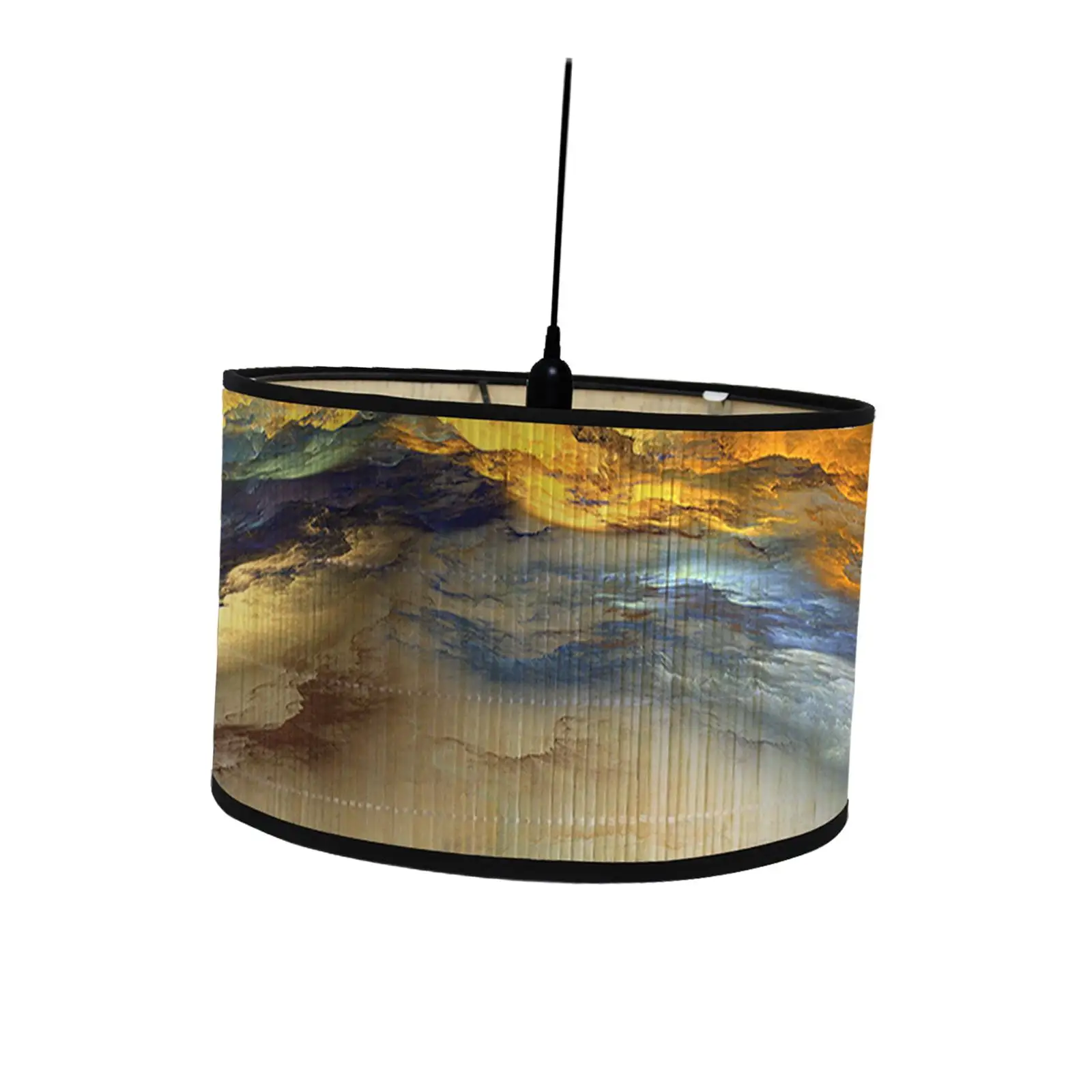 

Drum Print Lamp Shade E27 Light Accessories 11.8" Top x 11.8" Bottom x 8" High Light Cover Bamboo Lampshade Cover for Desk Lamp