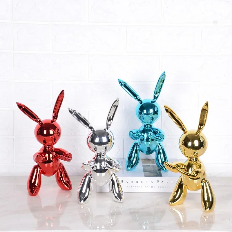 

22CM Chrome Electroplated Rabbit Decor Statue Table Resin Rabbit Animal Crafts Home Decoration Ornament Sculptures and Figurines