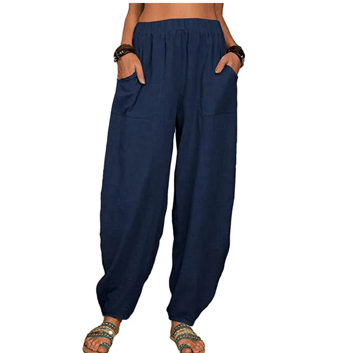 Casual Women Harem Pants Summer Female Cotton Linen Loose Wide Leg Long Pants Homewear - 2