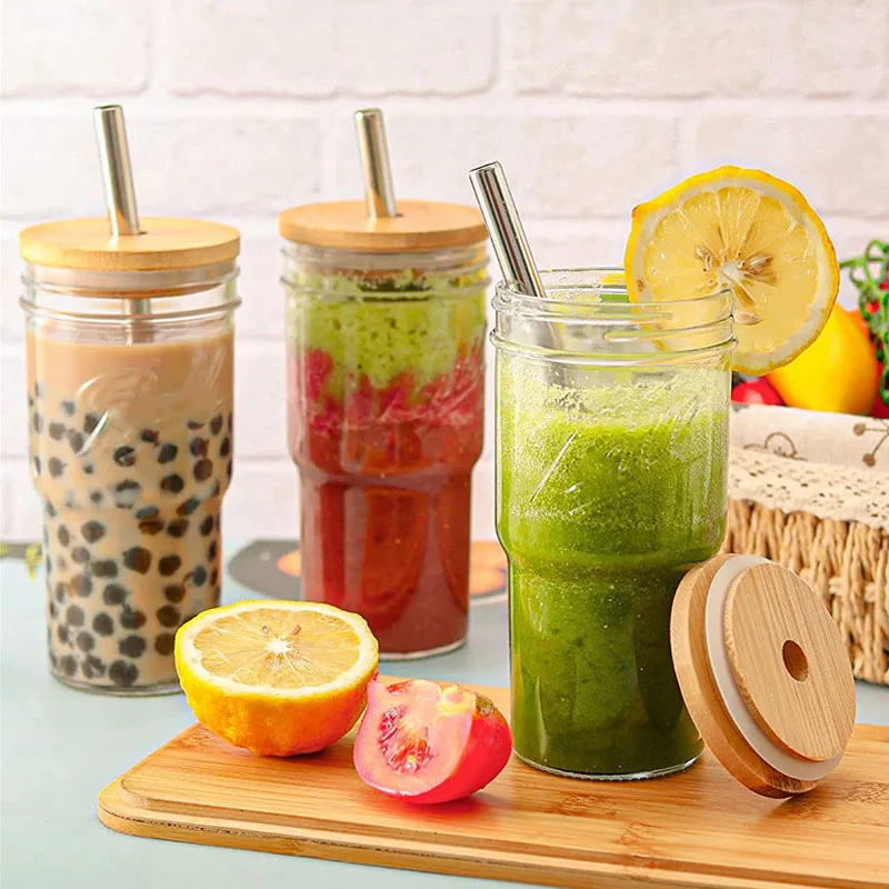 750ML Drinking Cup Bubble Tea Glass Cup With Bamboo Lid Reusable Glass Boba  Smoothie Cup With Stainless Steel Straw Cup ZC206 - AliExpress