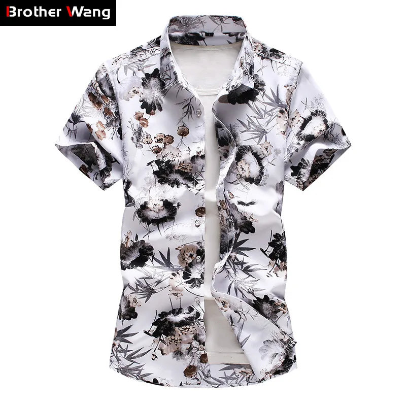Camicia hawaiana da uomo a maniche corte con bottoni