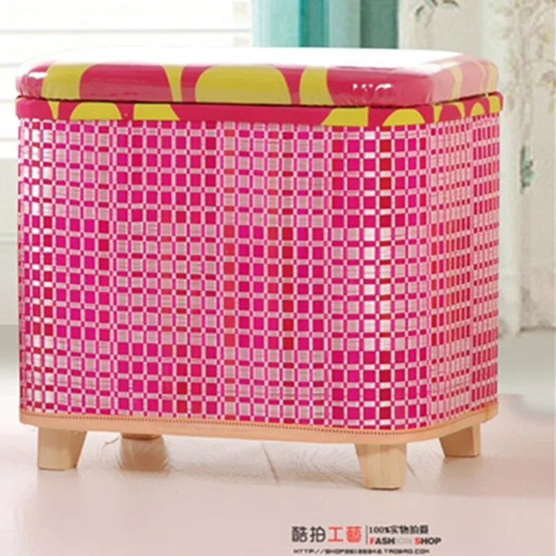 Bamboo Woven Storage Stool and Multi-Functional Wooden Bench