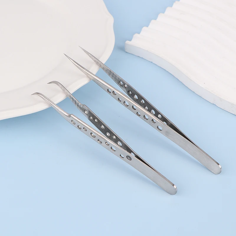 2Pcs 140/120mm 산업용 스테인레스 스틸 핀셋 전자 제품 정전기 방지 곡선형 스트레이트 팁 정밀 핀셋