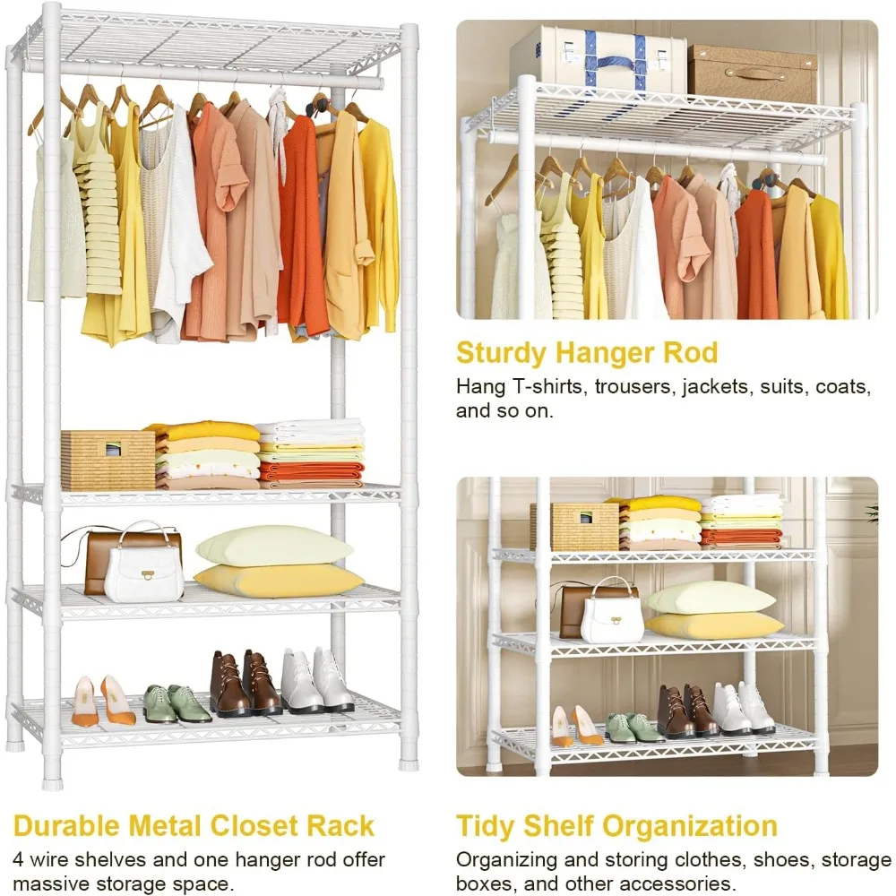 4-Tier Freestanding Garment Rack Suit for Small Space and Corner, Closet Organizer System Portable Closet Wardrobe 6