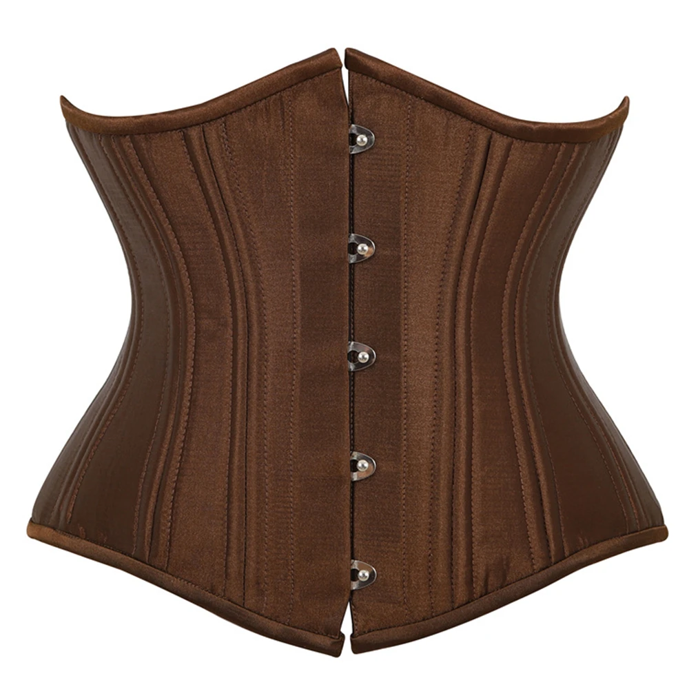 Sexy Women's Corset Gothic Hourglass Waist Trainer Corset Bustier Underbust Black Satin 26 Steel Boned Corsets Women Girdle