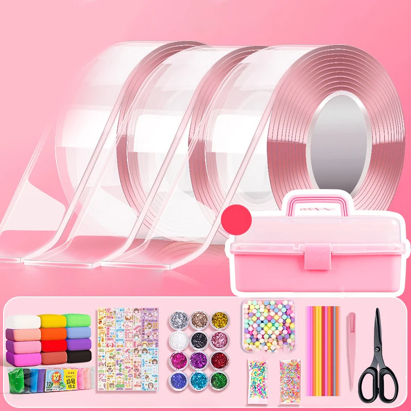 새로운 1 세트 어린이 선물 PET 나노 접착제 DIY 블로우 버블 나노 접착제 양면 테이프 끈끈한 볼 테이프 공예 장난감
