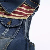 Nueva chaqueta sin mangas de pantalones vaqueros de algodón para hombre, chaleco vaquero azul oscuro, chaleco vaquero para hombre, chaquetas de ocio para hombre, Tops de talla grande 5