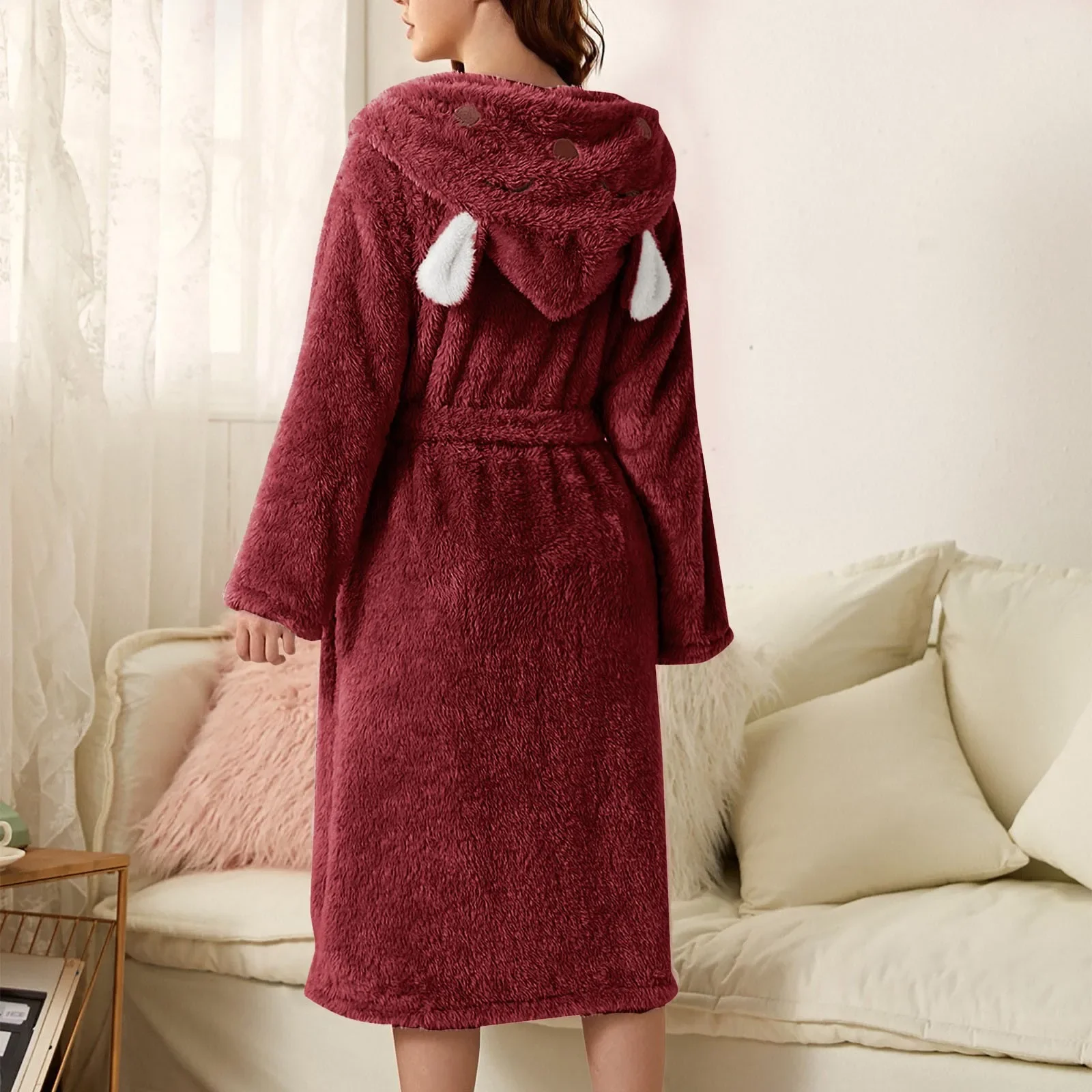 

Warm Winter Soft Womens Robes And Pajamas Double Flannel Cute Velvet Women Faced Bathrobe Sleepwear Hooded Ear