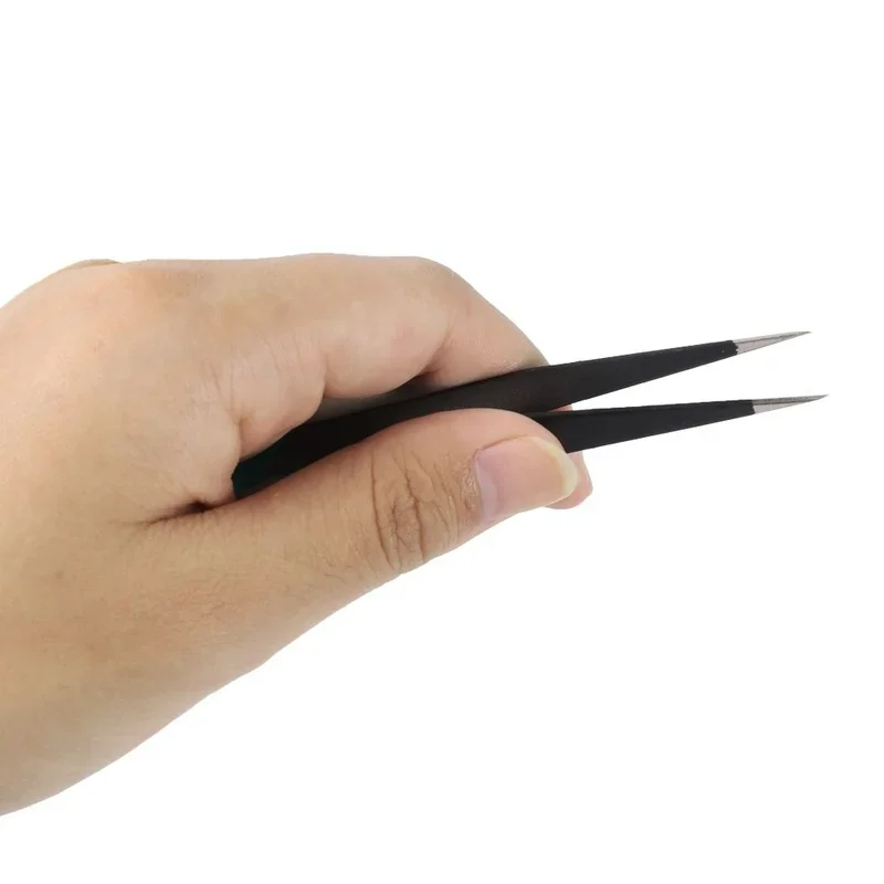 6PCS Stainless Steel Lash Tweezers Black Straight Point Elbow Nail Art Tweezer Makeup Eyelash Extension Applicator Beauty Tools 4