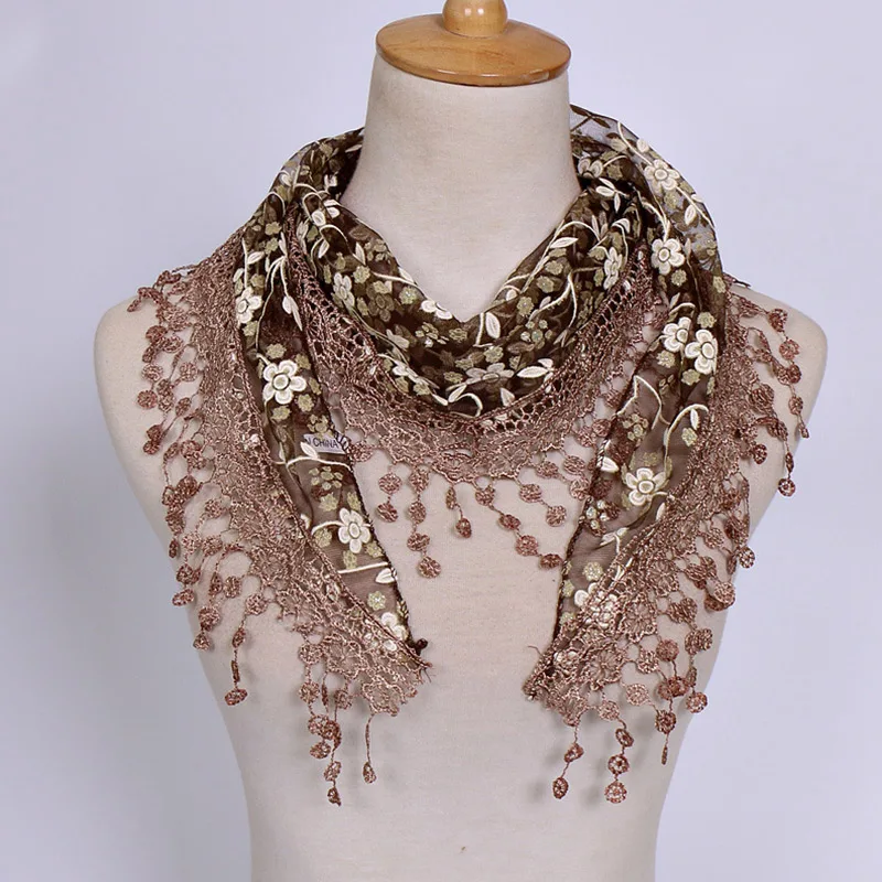 Sciarpa Boho Beach Sciarpa Triangolare In Pizzo Floreale Per Donna - Trasparente, Con Nappe, Elegante, Per Testa O Spalle Sciarpa Triangolo Leggera Per Testa E Spalle - Foto 3