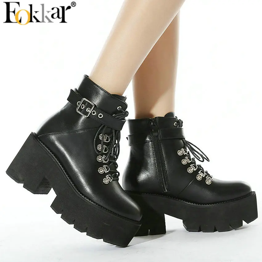 

Eokkar 2023 Platform Punk Ankle Boots Women Gothic Ankle Boots Chunky Heel Ankle Boots Buckle Winter Women Shoes High Heels