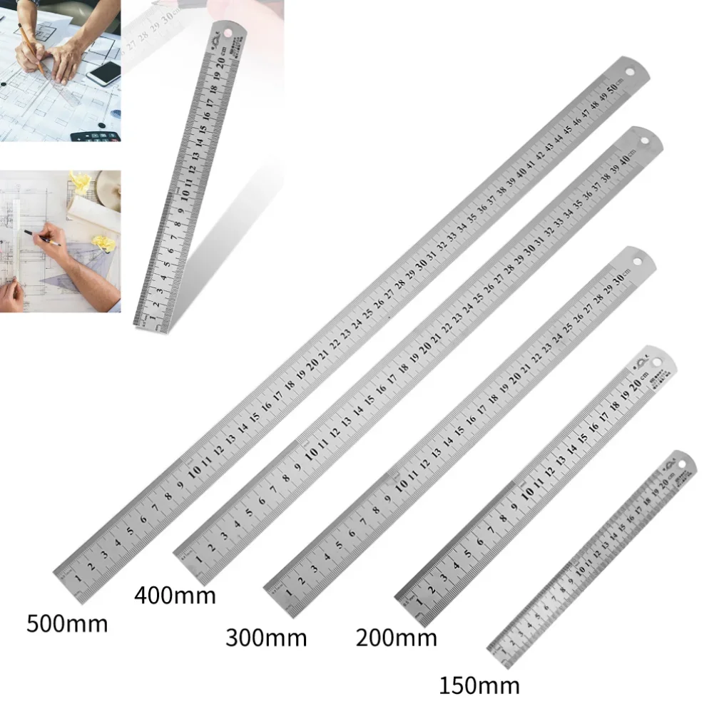 Stainless Steel Metal Straight Ruler Precision Double Sided Precision Measuring Tool Scale Metric Ruler Accessories 15-40cm stainless steel ruler straight ruler metal ruler