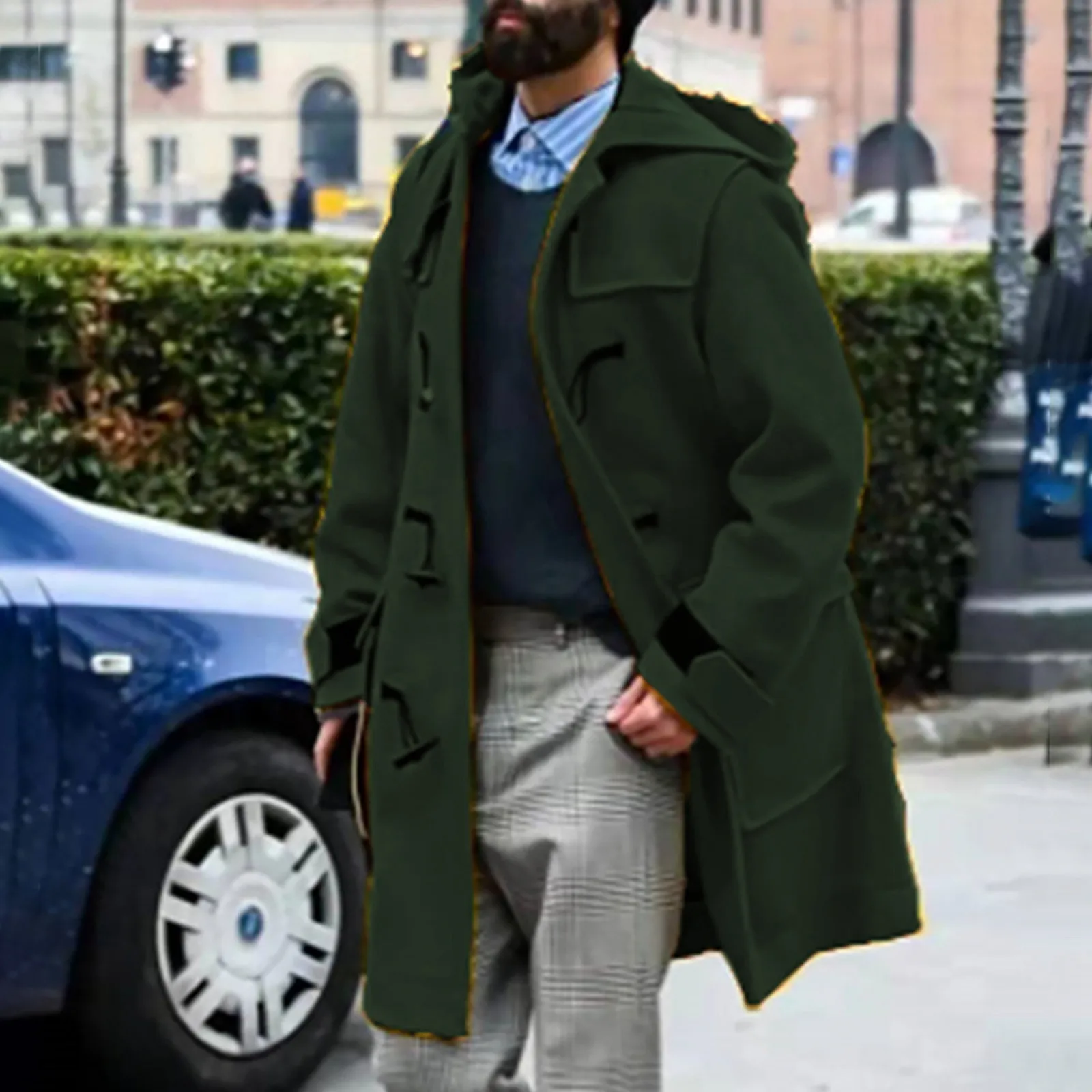 

Men Winter Coat Lapel Collar Long Sleeve Padded Leather Jacket Vintage Thicken Coat Men Casual Button Sweater