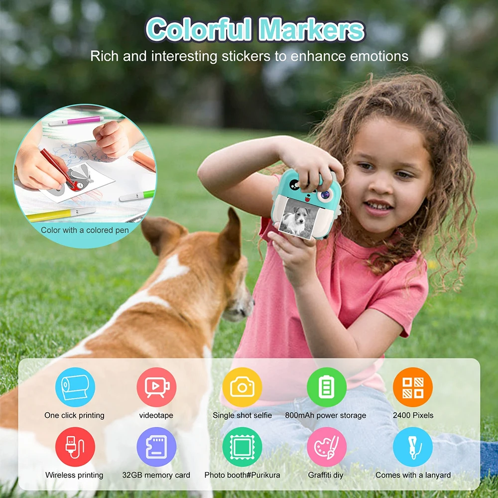 Kids Digital Children's Camera Instant Print & 57mm Thermal Printer For Video Photo From Fun Print APP Printing Educational Gift