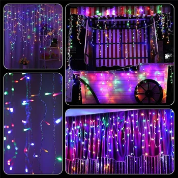NEW 2024 Christmas Decorations Lights Solar Icicle Curtain Lights 8 Modes Outdoor Waterproof Garden Party New Year Decoration 4