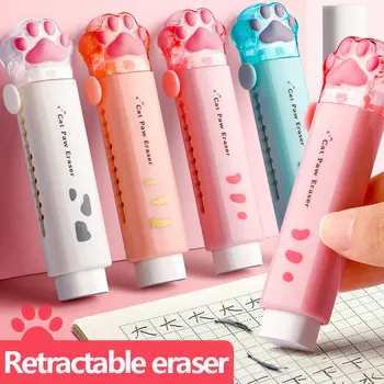 Borrador retráctil Kawaii, lindo gato, papelería coreana, borradores de dibujo de goma, útiles escolares para niños y oficina