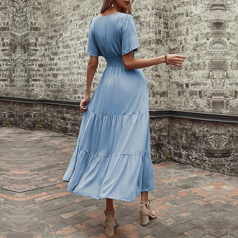 Light Blue Casual Dress With Sleeves