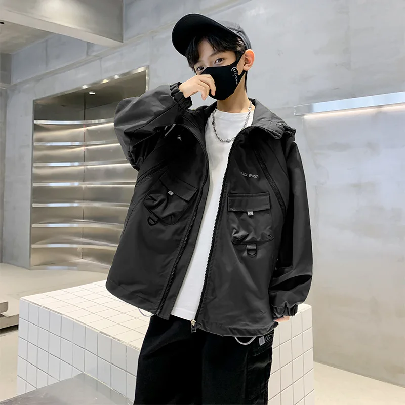 

Teen Boys Outfits Fashion Casual Letter Print Outerwear Top Spring New Hooded Storm Jacket Streetwear Children's Clothing 4-14 Y
