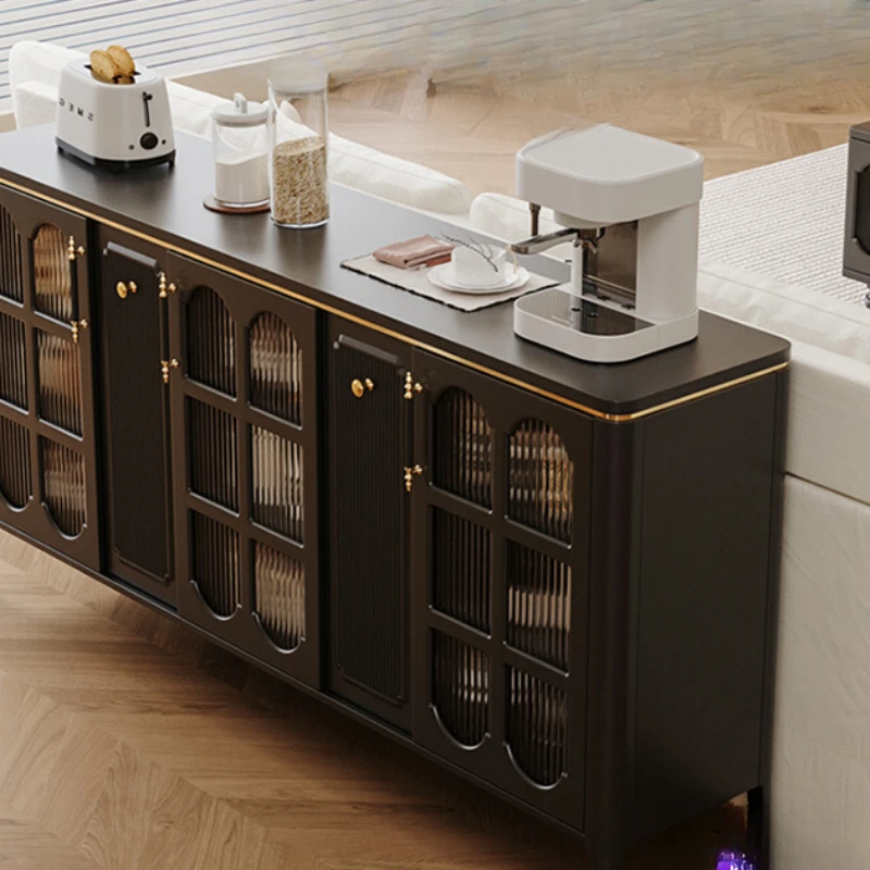 

Vintage solid wood sideboardultra-thin black and white storage cabinet, living wall-to-wall pantry