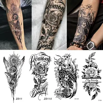 Tatuaggi Temporanei Floreali a Tema Angelo, Semi-impermeabili, Anti-sfregamento, Stile Europeo e Americano, Tatuaggi Dominanti per Braccio, di Tendenza